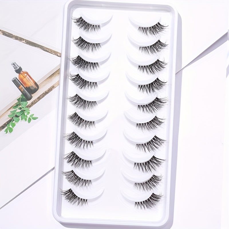 10 Pairs of Luxurious Wispy Half Lashes - Natural Look, Clear Band, Lightweight, Reusable, Perfect for Daily, Dating, and Party Makeup.