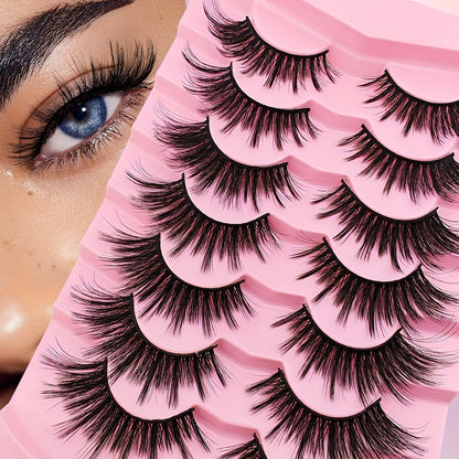 7 Pairs Cat Eye False Eyelashes Set, Fluffy Natural Comfort, C Curl, Reusable, for Beginners - 13-15mm, 16-18mm, 19-21mm Lengths