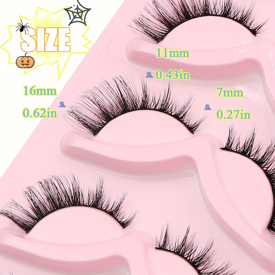 5 Pairs 3D Fluffy False Eyelashes Set, Cat Eye Anime Effect, 0.07mm Thickness, Suitable for Beginners and Dramatic Looks, Halloween Gift, Multi-Style, C Curl, Lengths 6-15mm, Reusable.