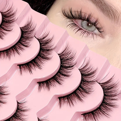 7 Pairs 3D Faux Mink Eyelashes Set - Natural & Cross Style Mixed, Fluffy Volume, C Curl, Reusable False Lashes for Beginners, Multiple Sizes 13-18mm