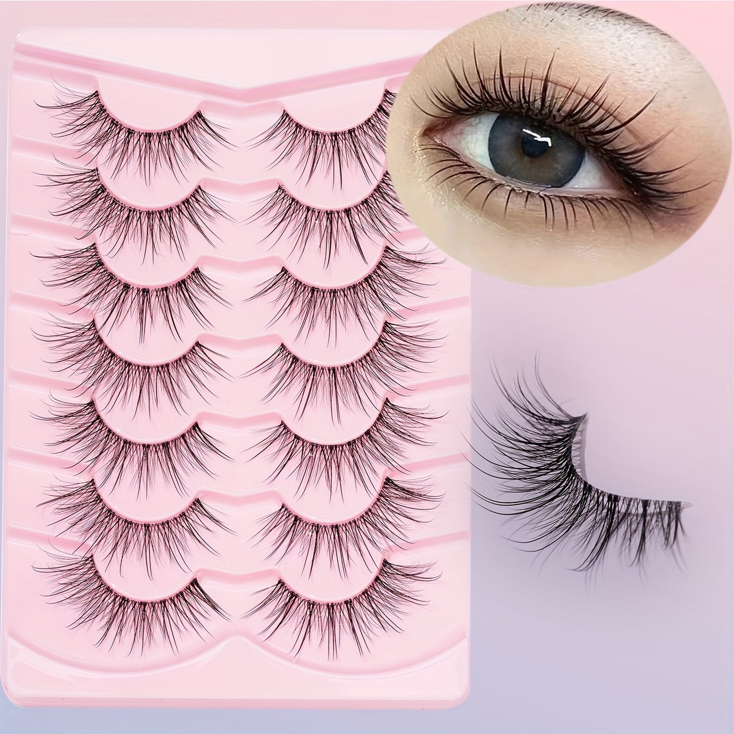 7 Pairs of Natural and Long Fish Tail Type False Eyelashes – Super Natural