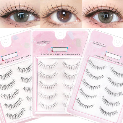 5 Pairs Self-Adhesive C Curl False Eyelashes, Mixed Lengths 6-9mm & 10-12mm - Reusable for Natural & Cosplay Looks