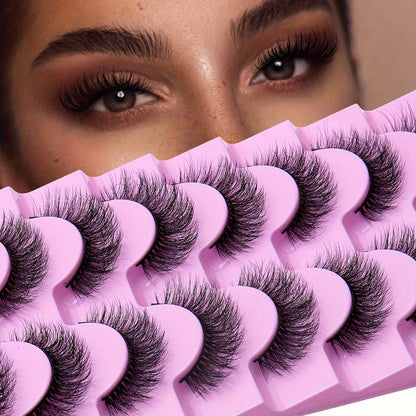 8 Pairs/Set Luxurious Faux Mink False Eyelashes - Natural, Curled, Voluminous, Multilayered, Lightweight for Daily and Dating Makeup - Unscented and Easy to Use