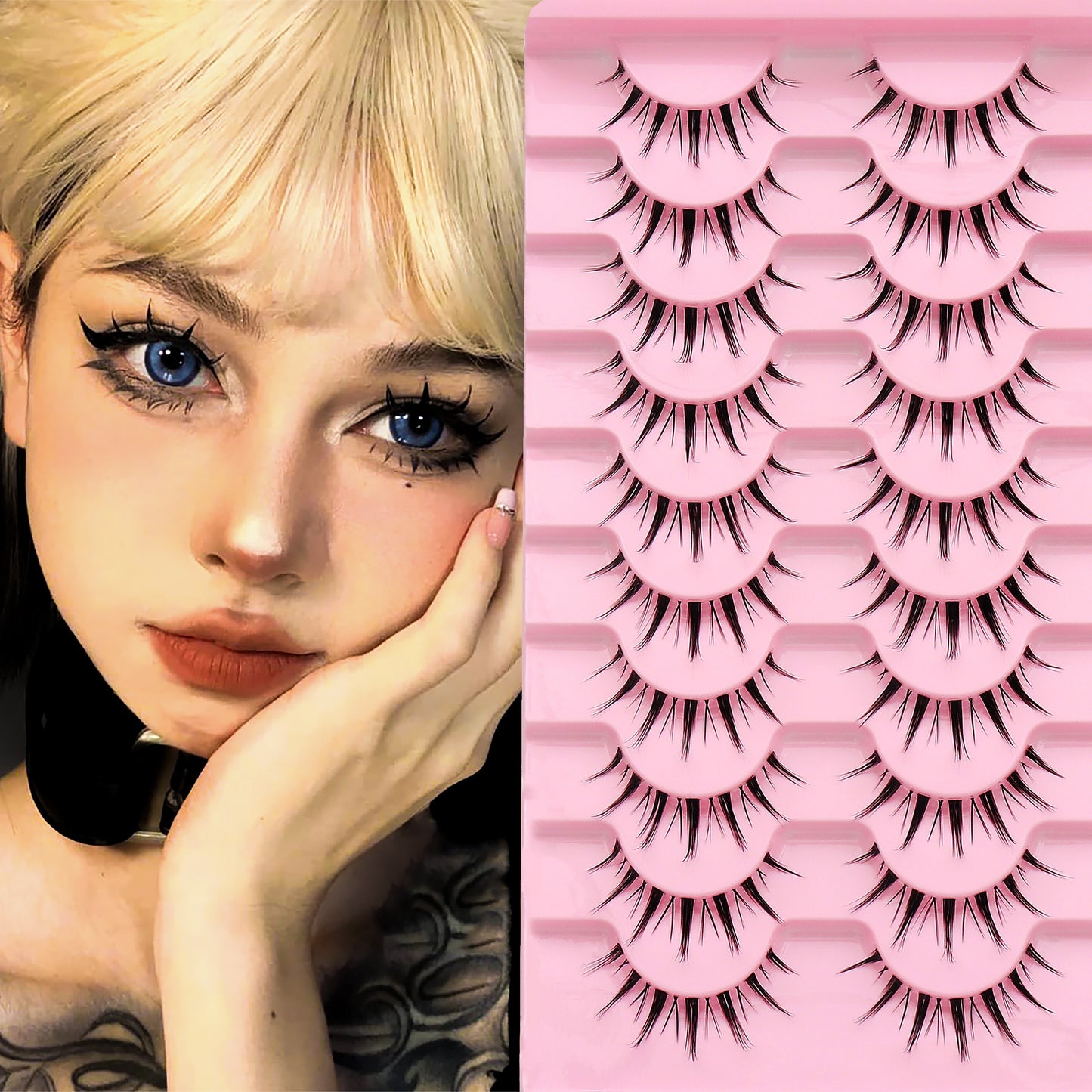 10 Pairs of Spiky Anime False Lashes – Natural, Reusable, Lightweight Cosplay Lashes for Everyday & Costume Wear