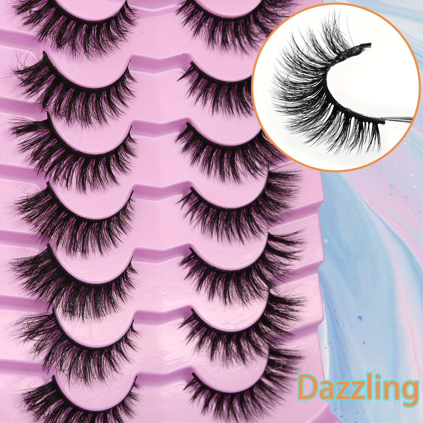 7 Pairs of 8D Fluffy Faux Mink Short Natural False Eyelashes – Dramatic Wispy Effect for Stunning Eye Look