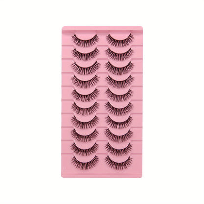 10/14/20 Pairs Natural Wispy Cat Eye Lashes, Crisscross Winged Design for Manga Eye Elongation, Clear Band, Eyelash Extension