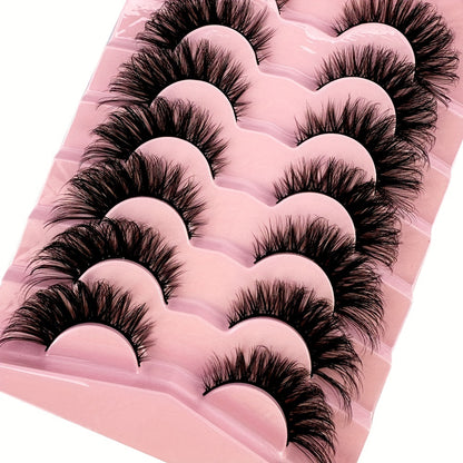 7 Pairs Cat-Eye Lashes, 3D Faux Mink Eyelashes, Curling Winged Natural Realistic Messy End Eye Elongated Thick False Eyelashes