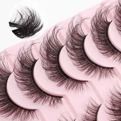 50Pairs/5 Pack Fluffy False Eyelashes Wispy Lashes 3D Volume Strip Lashes D Curl Fake Eyelashes Bulk Faux Mink Eyelashes for Halloween