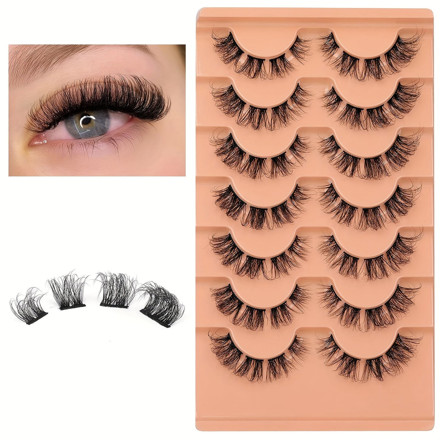 Luxurious D-Curl Wispy Lashes - Natural Cluster False Eyelashes, Premium Strip, Effortless DIY, Reusable.