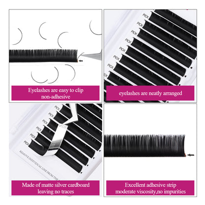 Ellipse Flat Eyelashes CURSAVELA 100pcs Ellipse Flat Eyelash Extensions 0.15/0.20 Silk Classic Individual Lashes-Natural Faux Mink,Matte Black Wire.