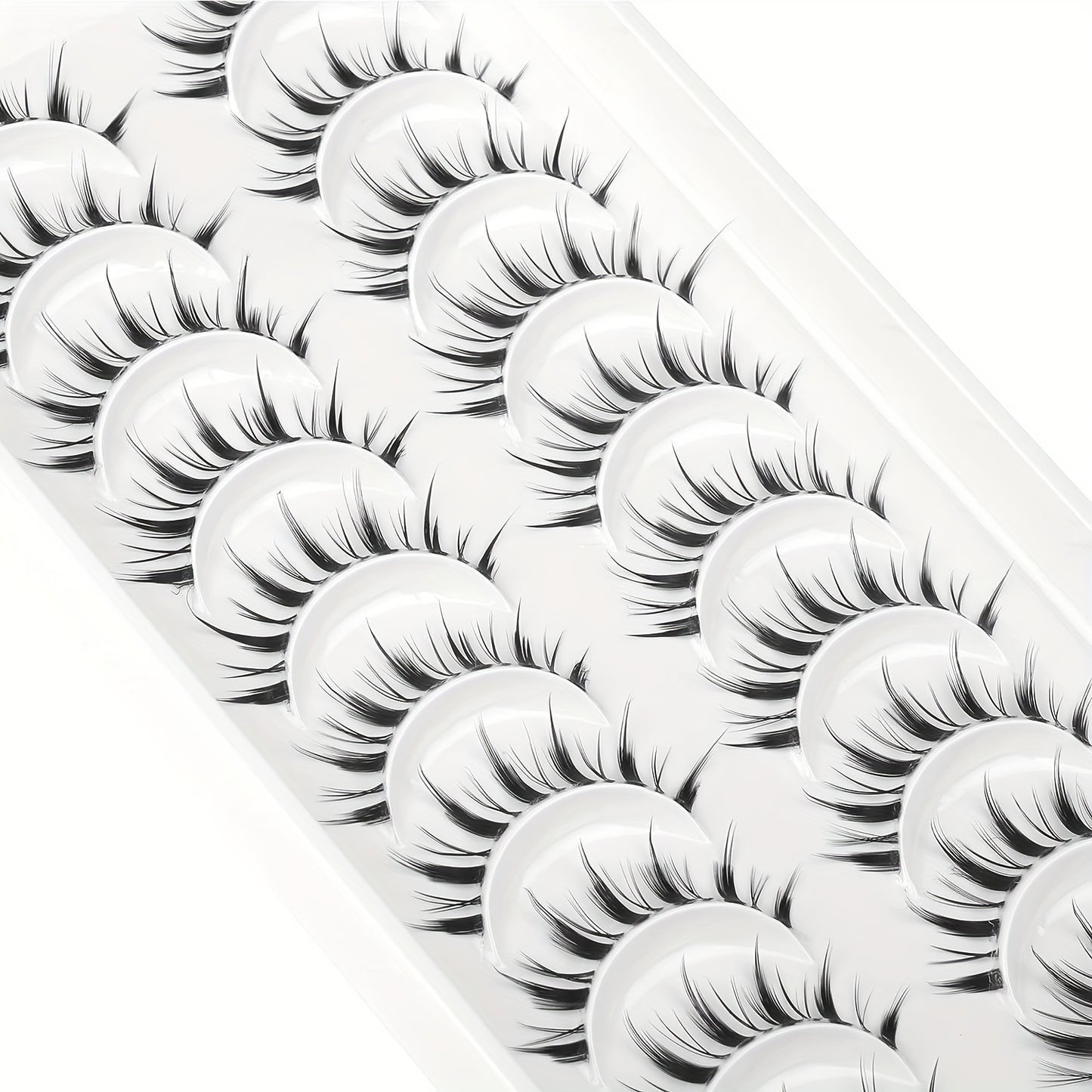 CURSAVELA  10 Pairs Wispy Manga Lashes – Natural Cat Eye, Korean Anime Style, Lightweight, Reusable