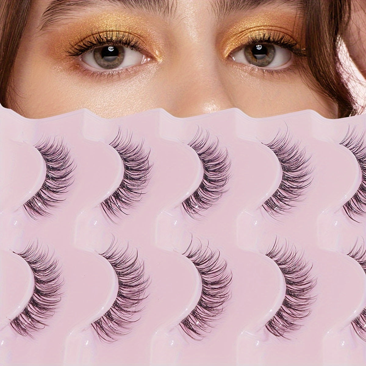 CURSAVELA 5 Pairs Natural Long Eyelashes - Transparent Stem, Fluffy & Curled, Eye-End Elongated