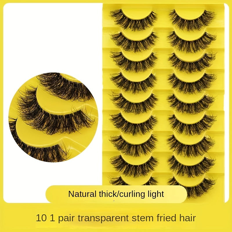 10 Pairs Fluffy Thick False Lashes with Clear Band | Natural Look Wispy 3D Eyelashes | Perfect for Daily and Party Wear