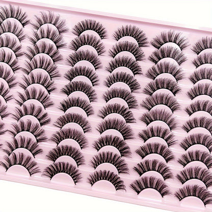 Classic Volume Eyelashes 30pcs Handmade 3D Faux Mink Eyelashes - Natural Cross Design,  Reusable, C Curl, Perfect for Daily Wear and Parties