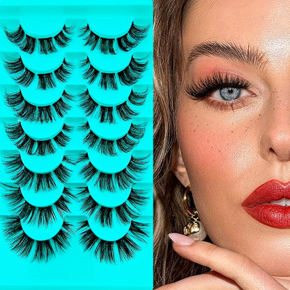 7 Pairs Eyelashes Cluster Cat Eye Curling Fluffy Thick Lashes - DIY Comfortable Sexy Faux Mink False Eyelashes