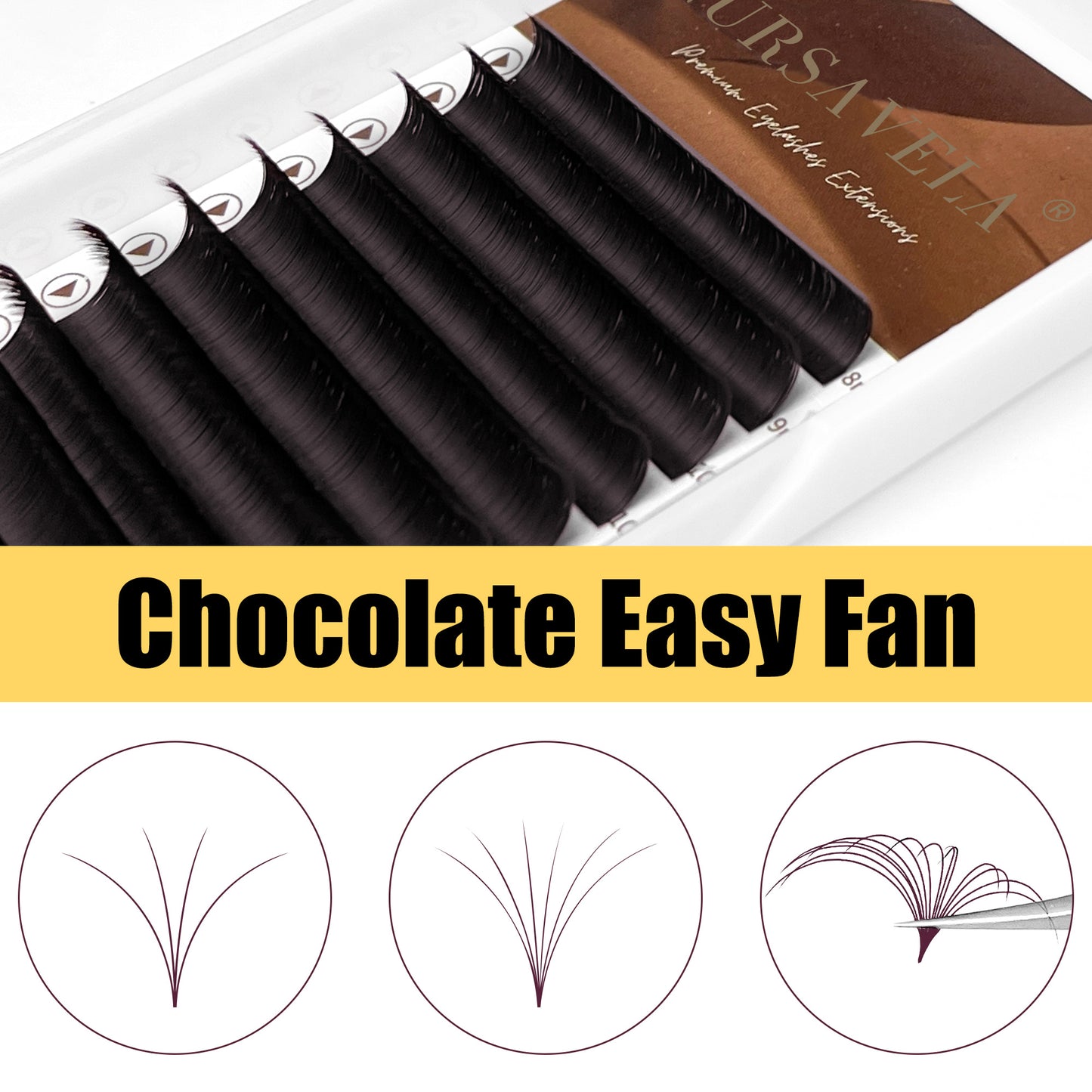 100pcs Brown Easy Fan Eyelashes Extensions – Chocolate Colored Auto-Fanning Blooming Volume Eyelash Fans