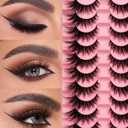 10 Pairs Fox Eye Cat Eyelashes - Fluffy Natural Look, Ideal for Halloween & Holiday Makeup, Beginner-Friendly