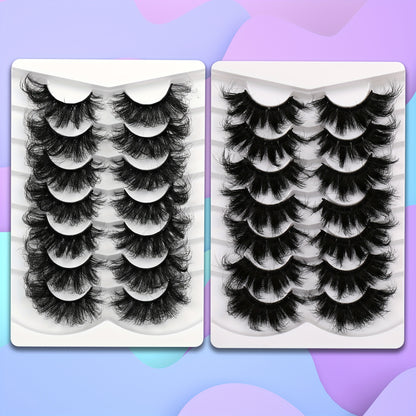 Classic Volume Eyelashes 7 Pairs 25mm Cat-Eye Faux Mink Lashes-8D Wispy,Dramatic Volume,Reusable,Easy to Apply