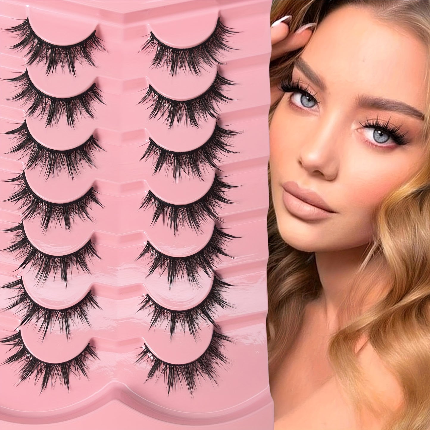 7 Pairs Manga Lashes Set, Natural Look, Slim, Fluffy, Spiky, Anime & Cosplay Eyelashes, 3D D Curl, 6-9mm/10-12mm/13-15mm Length, Reusable for Beginners