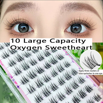 100pcs 10 - Row Large - Capacity Glue - Type Oxygen Sweetheart Single - Cluster Segmented False Eyelashes, Novice - Friendly, Create a Natural Manga - Style Eye Look