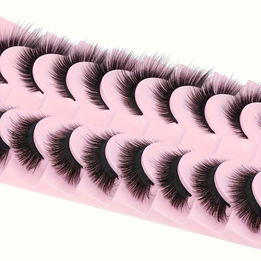 10 Pairs of Fluffy 8D Faux Mink Eyelashes - Lightweight & Comfortable, Hypoallergenic Cat Eye Style for Natural Look and Dramatic Volume.