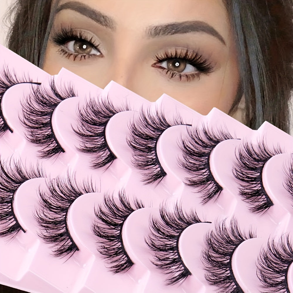 10 Pairs Luxurious 3D Faux Mink Eyelashes - Thick, Fluffy, Natural Volume, Multi-Layered Cross Cluster Design - Reusable & Easy to Apply for Daily Looks