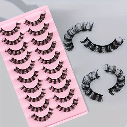 10 Pairs Luxurious Wispy Russian Strip Lashes | Lightweight DD Curl Faux Mink | Long-Lasting, Natural Look | Reusable and Easy to Apply