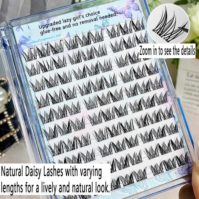 100pcs 10 Rows of Lazy Girl's Glue-Free, No-Removal Self-Adhesive Natural Daisy False Eyelashes, Cluster Design, Perfect for Beginners, Photogenic Manga Style Lashes