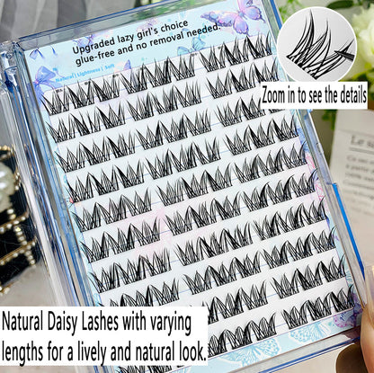 100pcs 10 Rows of Lazy Girl's Glue-Free, No-Removal Self-Adhesive Natural Daisy False Eyelashes, Cluster Design, Perfect for Beginners, Photogenic Manga Style Lashes