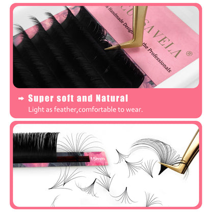 100pcs CURSAVELA Easy Fan Lashes Cashmere Matte Automatic Blooming Mink Eyelash Extensions Soft Mega Volume