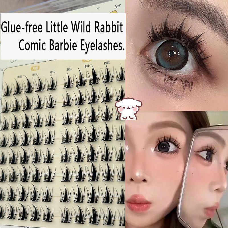 100pcs Glue-free Barbie Little Wild Rabbit Large-capacity Thickened Natural-looking Dense Single Cluster False Eyelashes for Comic and Little Devil Styles