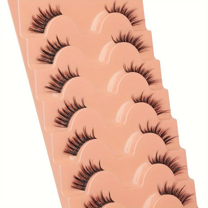 7 Pairs 3D Natural Half Lashes - Wispy Cat Eye Manga Style with C Curl and Transparent Band