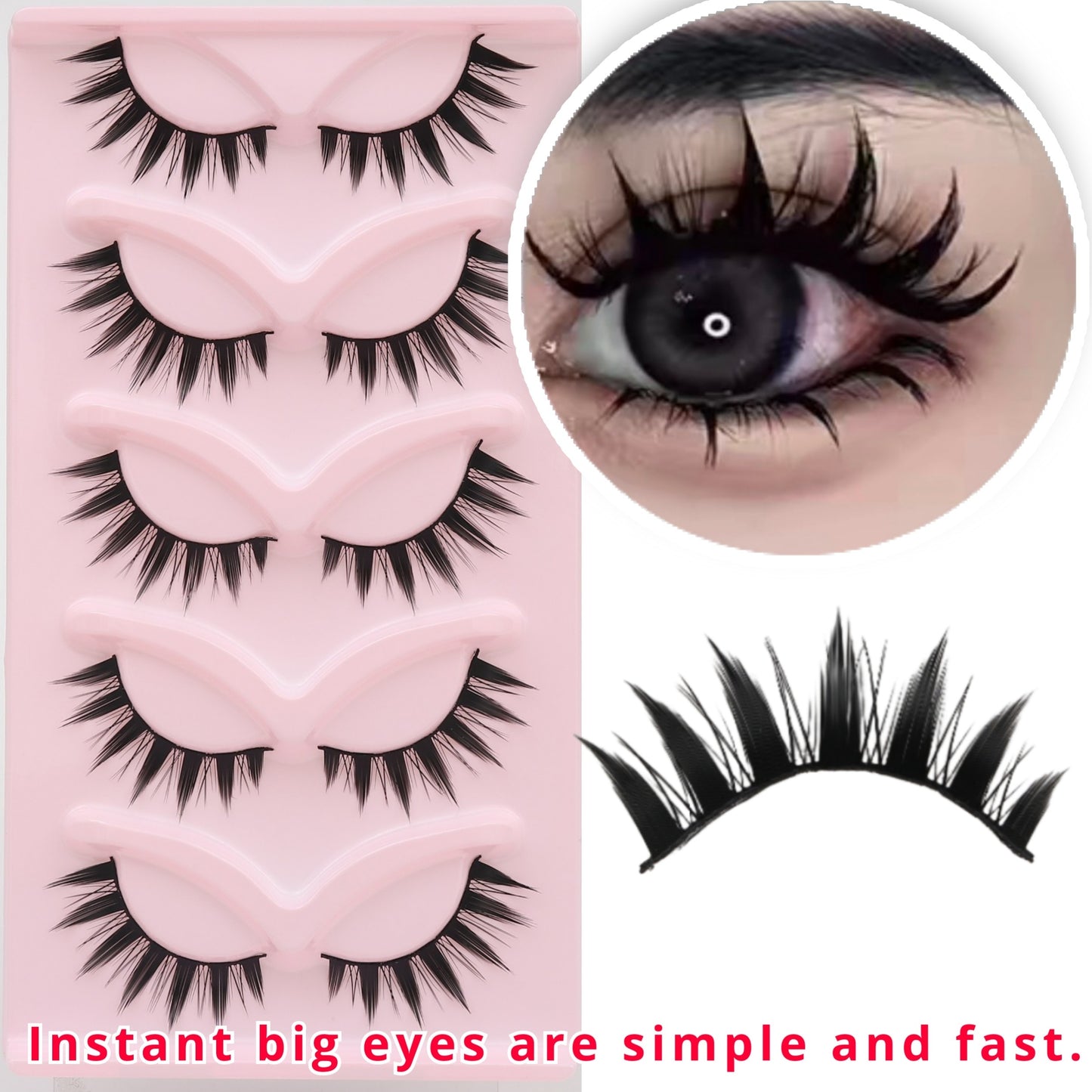 Dramatic 3D Thick & Curly False Eyelashes - Beginner-Friendly, Reusable, Self-Adhesive for Bold Anime Looks