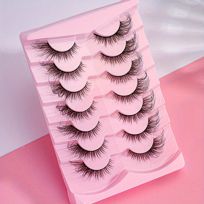 7 Pairs 8D Wispy Cat-Eye Faux Mink False Eyelashes - Dramatic Long Thick Volume Lashes Makeup Tool