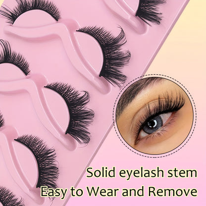 5 Pairs Natural Cat Eye Elf False Eyelashes, Fluffy Soft Dramatic 3D Faux Mink Lashes Long Wispy Eyelash Multi-layered