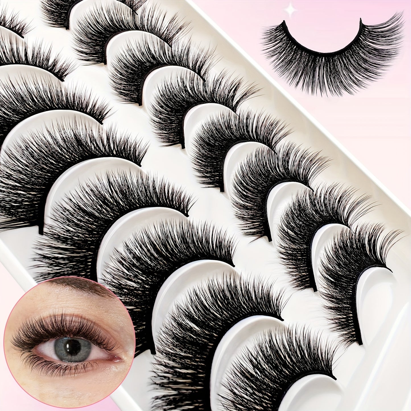 10 Pairs Cat Eye False Eyelashes - Fluffy Volume C Curl Faux Mink in 6-9mm, 10-12mm, 13-15mm, Perfect for Beginners, Reusable.