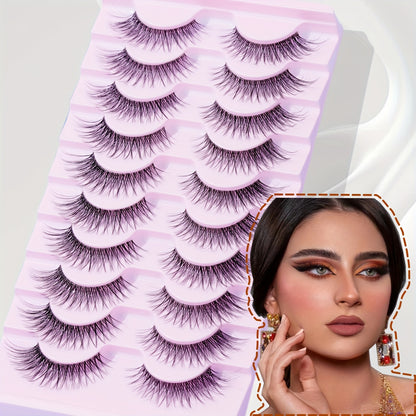 10 Pairs Luxurious Volumizing False Eyelashes-Crisscross Design,Lengthening Ends,Natural Look,Transparent Stem,8-14mm