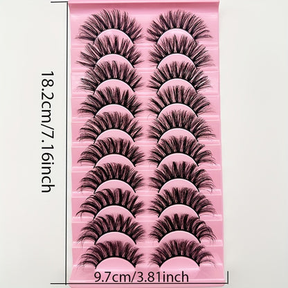 10 Pairs 8D Fluffy Faux Mink Cat Eye False Eyelashes - D Curl, Mixed Styles, 13mm-18mm, Self-Adhesive & Reusable with Glue