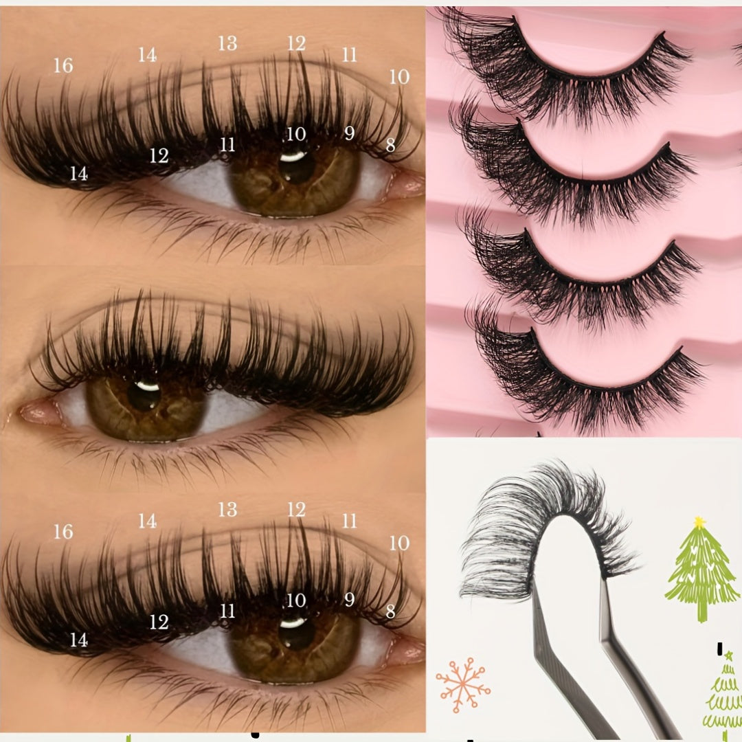 Russian Volume Cat Eye False Eyelashes, 5 & 7 Pairs Mixed Styles, Self-Adhesive D & DD Curl, Reusable, Beginner-Friendly, Natural Look, Extra Long Fluffy Lashes