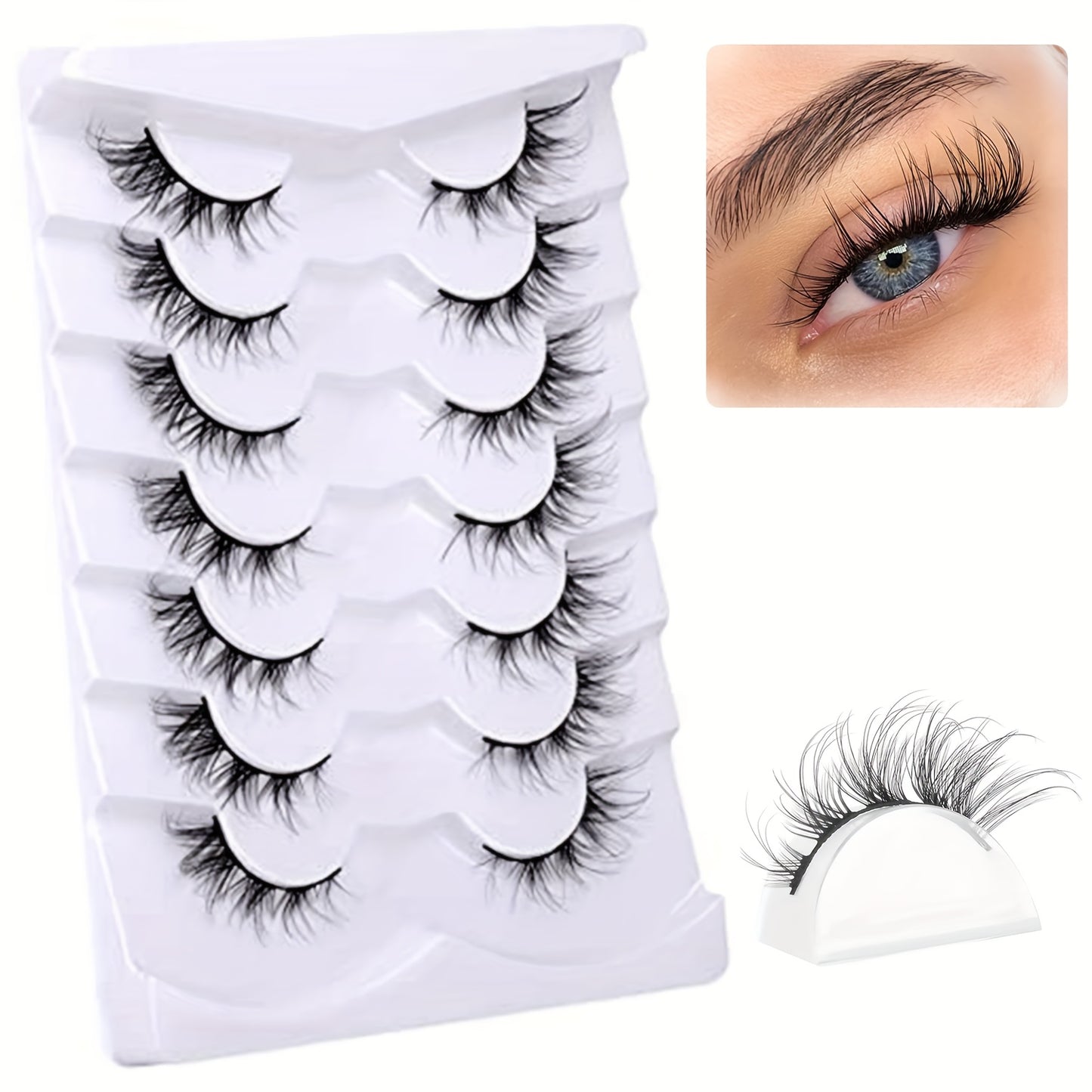 7 Pairs Wispy Manga Cat Eye Lashes - Fluffy Striped Design for Dramatic Eye Makeup, Soft, Comfortable, Reusable