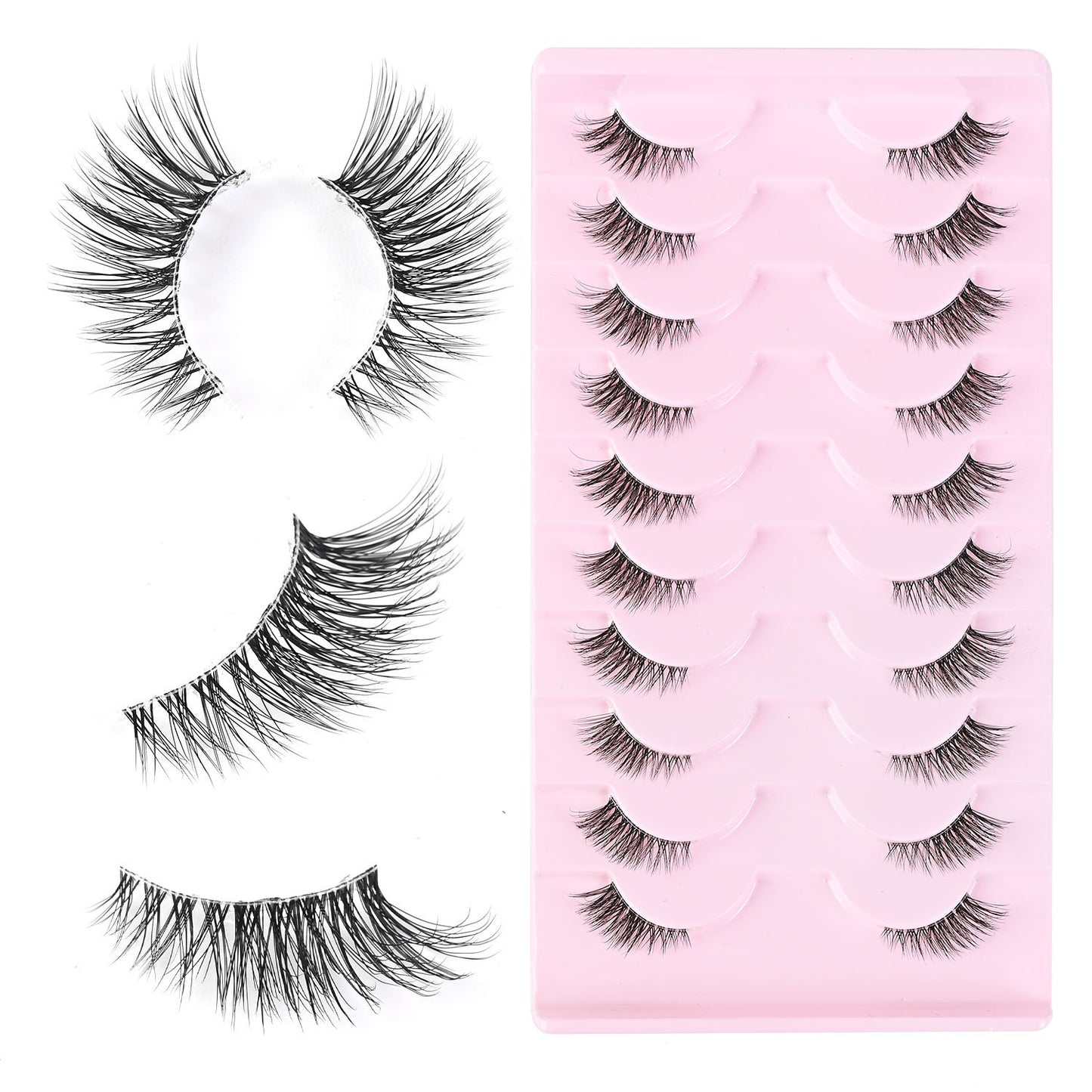 CURSAVELA Cat Eye Lengthening Transparent Stem False Eyelashes 10 Pairs/Set, Dense and Natural Tail Extension Design