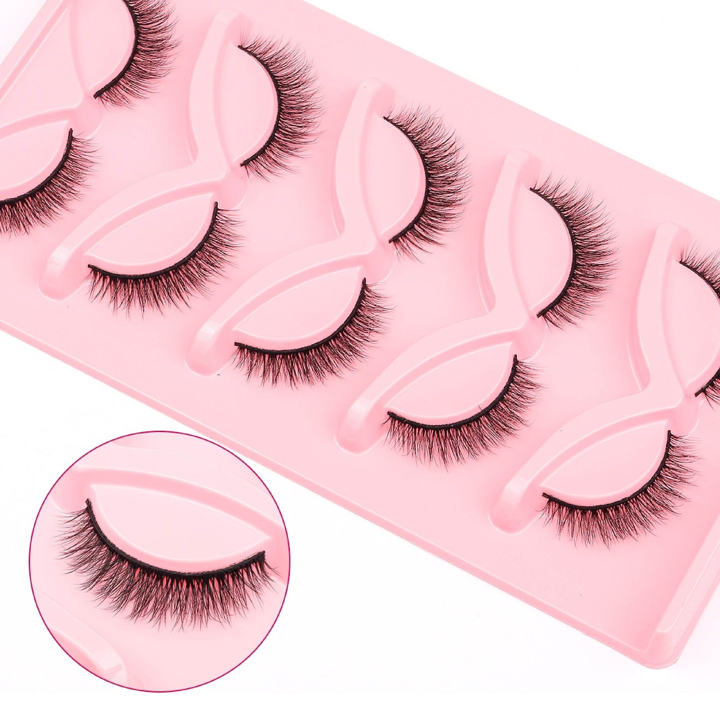 5 Pairs Fluffy Cat Eye False Eyelashes - Faux Mink, Natural Look, B/C/D Curl, 10-15mm.