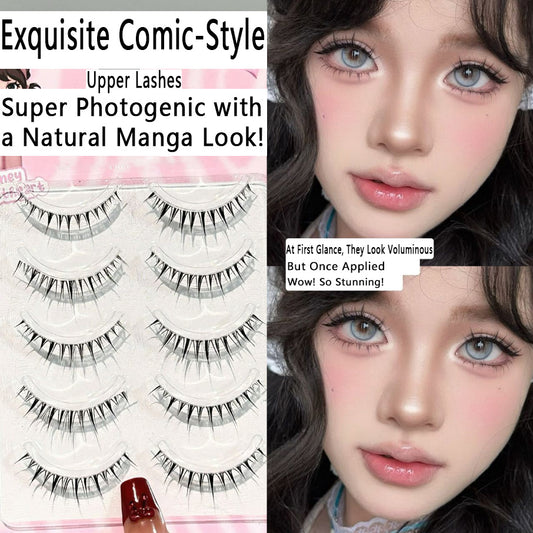 100pcs CURSAVELA 9mm Natural Comic-Style Short False Eyelashes - One-Strip Design for a Subtle, Camera-Ready Look