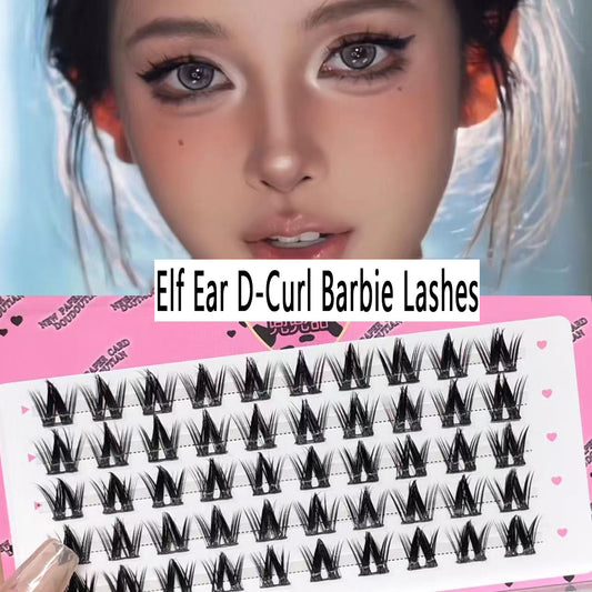 100 pcs Elf Ear D-Curl Barbie Lashes - Playful & Animated Manga Style, Exquisite Round Eyes, Pure Wild Look, Dramatically Enlarged Eyes