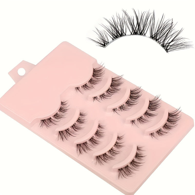 5 Pairs Cat Eye Natural False Eyelashes, End Elongated Anime Makeup False Eyelashes for Beginners & Makeup Artists, Perfect for Comic Eye Look