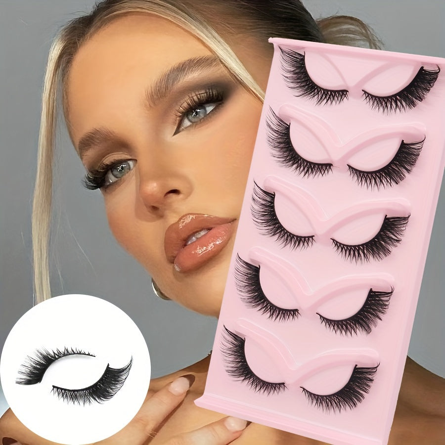 5 Pairs 3D Fluffy False Eyelashes Set, Cat Eye Anime Effect, 0.07mm Thickness, Suitable for Beginners and Dramatic Looks, Halloween Gift, Multi-Style, C Curl, Lengths 6-15mm, Reusable.