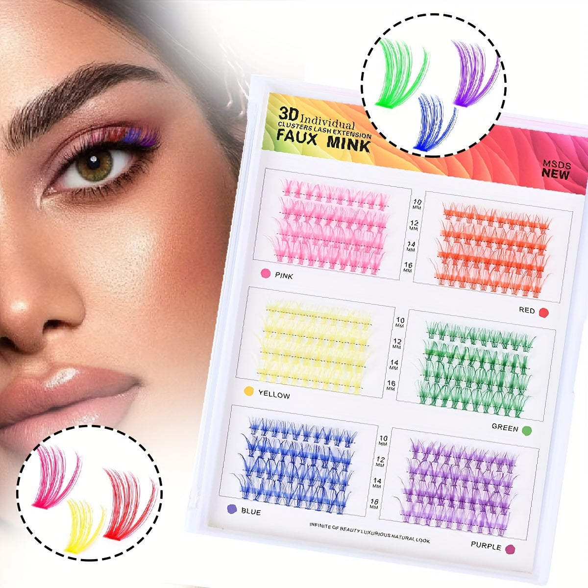 240-Piece Colorful Faux Mink Eyelash Set - 100pcs Thick & Fluffy, Reusable - Great for Cosplay & Halloween