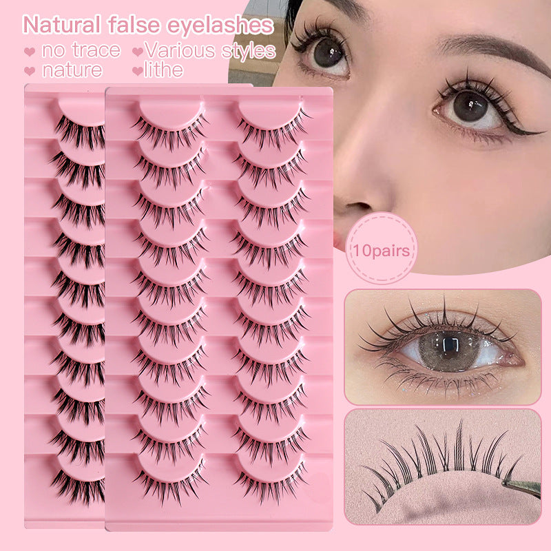 100PCS 10 Pairs Wholesale of Little Devil False Eyelashes with Naturally Tapered, Lightweight, Transparent Fishing Line Stems and Fairy Lashes