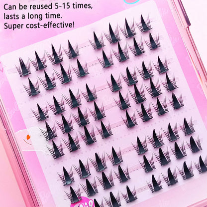 100pcs Mischievous Elf False Eyelashes - High-Volume Natural Clusters, Segment Design, Barbie Manga Style, Camera-Ready for Lazy Beginners