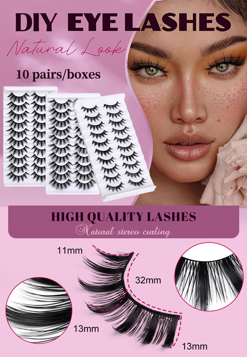 100pcs CURSAVELA Thick Eyelashes 10 Pairs Set, European Style Long Black Stems